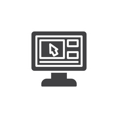 PC monitor with media player vector icon. filled flat sign for mobile concept and web design. Video player interface simple solid icon. Symbol, logo illustration. Pixel perfect vector graphics