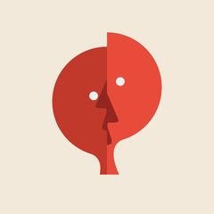 Vector logo abstract dual personality. Mind control and, conflict concept