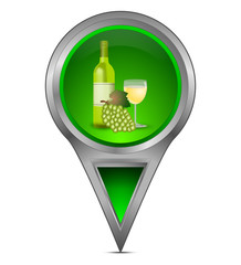 Map pointer with wine bottle, a glass of wine and grapes - illustration