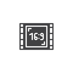 Wide screen 16-9 vector icon. filled flat sign for mobile concept and web design. Aspect ratio 16:9 widescreen tv simple solid icon. Symbol, logo illustration. Pixel perfect vector graphics