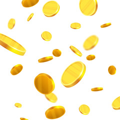Gold coins falling, realistic illustration, graphic concept for your design