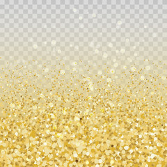 Gold glitter particles and lights effect on transparent background. Graphic concept for your design