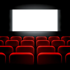 Naklejka premium Movie cinema premiere screen with red seats. Graphic concept for your design