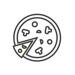 Icon Pizza in flat style isolated on white background. Food silhouette. Vector illustration
