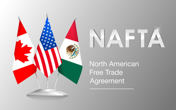 Vector Flags of NAFTA Countries Canada, United States of America and Mexico. Political and economic news Illustration