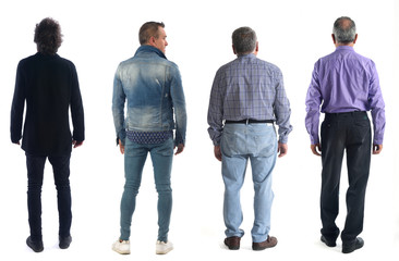 group of men from behind with white background