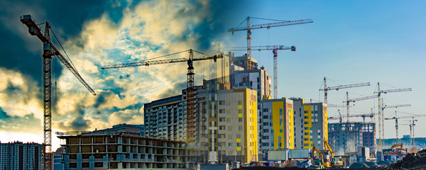 Construction of new residential buildings against the sky . The concept of the construction...