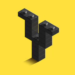 3d isometric letter Y of the alphabet from constrector bricks. 3d isometric plastic letter from the blocks