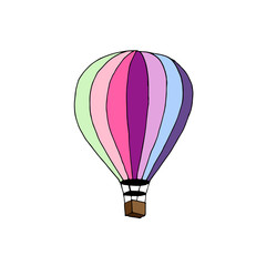 Naklejka premium Dirigible and hot air balloons airship. Elements are drawn in vector in a linear style. vector illustration in pastel colors for postcard, icon, logo, badge, clothes and textiles. vector illustration