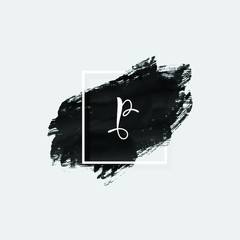 Hand Drawn Letter P Logo Design Using Brush Stroke in Black and White Color