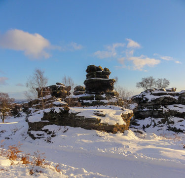 Brimham Rocks in snow