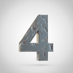 Obraz premium Cracked metal number 4 isolated on white background