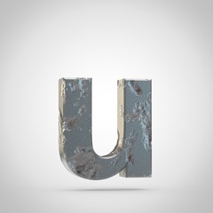 Cracked metal letter U lowercase isolated on white background