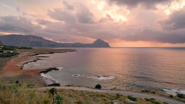 Beautiful sunset on San Vito Lo Capo, Sicily, Italy.