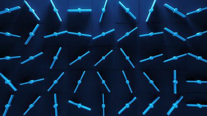 3d render abstract background with rotated mechanical like elements. Clones of simple geometry with random angle of rotation...