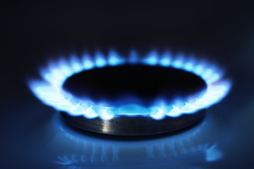 burning gas burner on a dark background