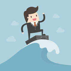Businessman Surfing On The Wave.