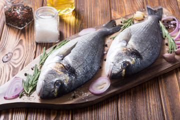 Raw dorado fish and ingridient for cooking