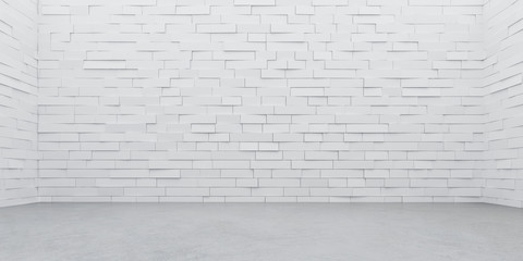 Abstract of empty white architecture space with the sun light cast shadow on the random rhythm of tilt  block,3D rendering.