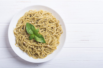 Pasta spaghetti with sauce pesto