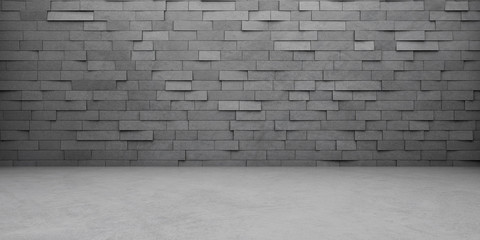 Abstract of empty concrete architecture space with the sun light cast shadow on the random rhythm of tilt  block,3D rendering.