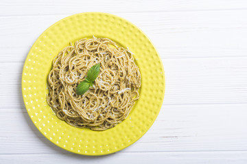 Pasta spaghetti with sauce pesto