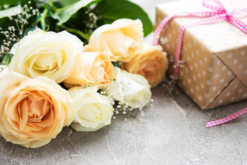 Roses and gift box