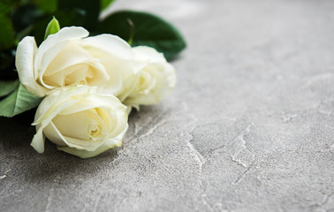 Fototapeta premium White roses on a stone background