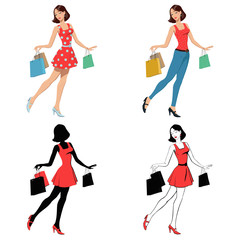 shopping girl. set of four illustrations
