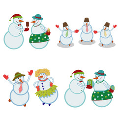 merry happy snowmen. set of four illustrations