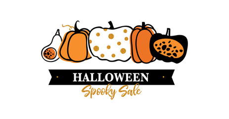 Halloween scary pumpkins pattern sale poster. Great for voucher, offer, coupon, holiday sale. vector illustration. glitter illustration