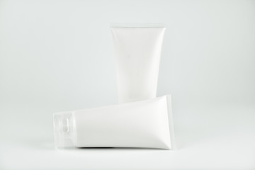 White tube mock-up for cream, tooth paste, gel, sauce, paint, glue. Packaging collection.