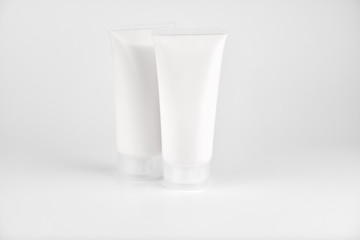 White tube mock-up for cream, tooth paste, gel, sauce, paint, glue. Packaging collection.