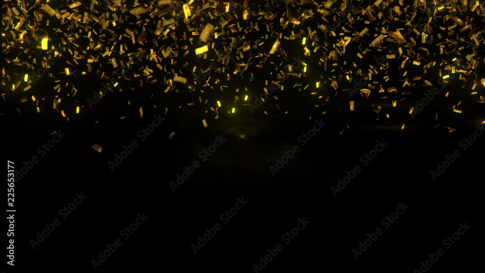 Canvas Prints golden confetti fall on black background. party shiny rain. grainy abstract texture design element. 