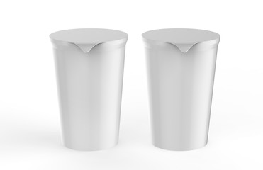 Round glossy plastic pot with foil cover for sour cream, yogurt, jam, dessert