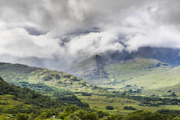 Stormy cloud formations in Killarney National Park in southern Ireland