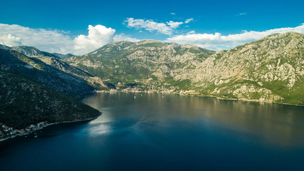 Naklejka na ściany i meble Aerial beautiful view on a Kotor bay in the evening. Montenegro