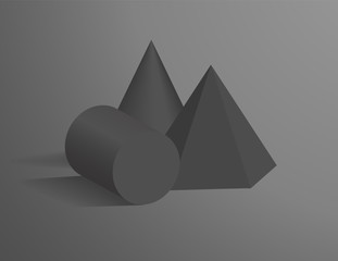 Cone, Cylinder and Hexagonal Pyramid 3D Shapes