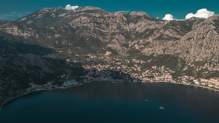Naklejka na ściany i meble Aerial beautiful view on a Kotor bay in the evening. Montenegro