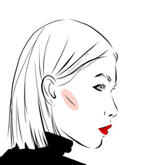 Glamour fashion beauty woman face illustration with attractive face beauty. Fashion, style, beauty. Makeup, cosmetics. Stylish hand-drawn graphics portrait with beautiful attractive girl