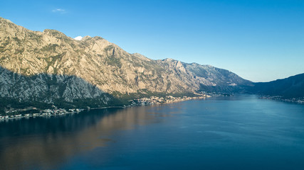 Aerial beautiful view on a Kotor bay in the evening. Montenegro