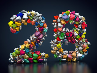 Zahl 28 aus ganz vielen bunten Herzen