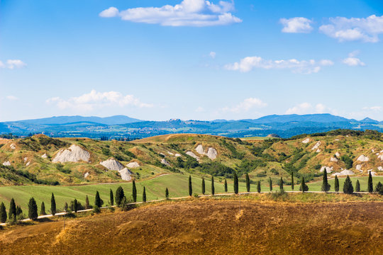 Summer view of Crete Senesi in Tuscany, Italy