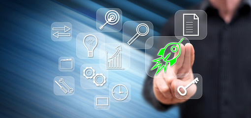 Man touching a start up concept