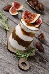 Traditional natural yogurt with jam