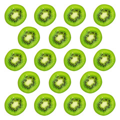 Slice of green raw kiwi fruit pattern background