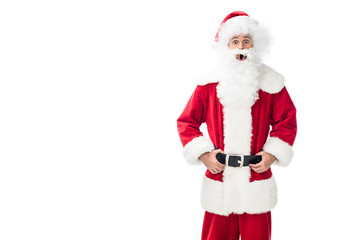shocked santa claus standing isolated on white background