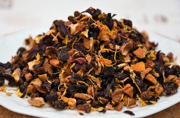 fruit tea loose on a white plate