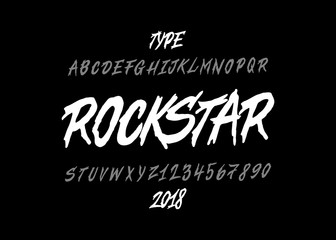 Rockstar font. Brush type face. Vector typography illustration. Alphabet design for logo, lettering and prints.