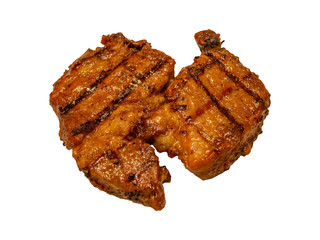 Pork grilled steak isolated on white background with clipping path